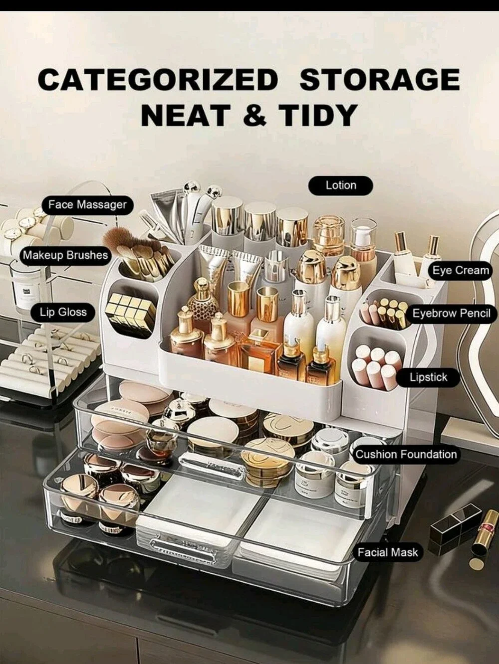 White Multi-Compartment Cosmetics Organizer